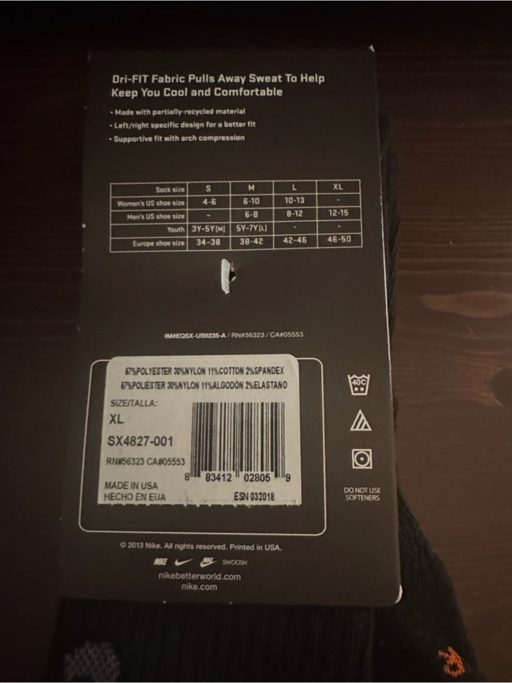 Nike Black Cushioned Crew Athletic Socks (3-Pack) - Picture 4 of 4